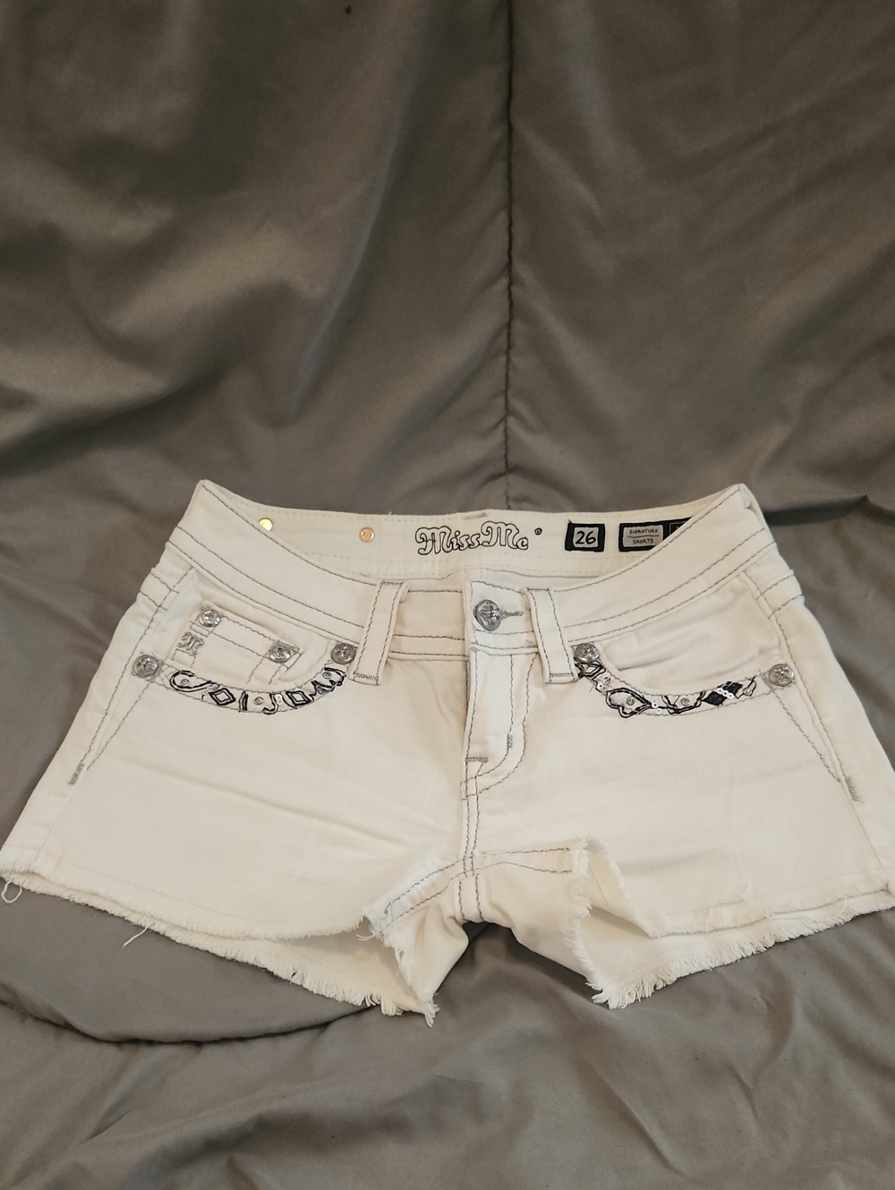 Miss Me White Embroidered Low-Rise Denim Shorts
